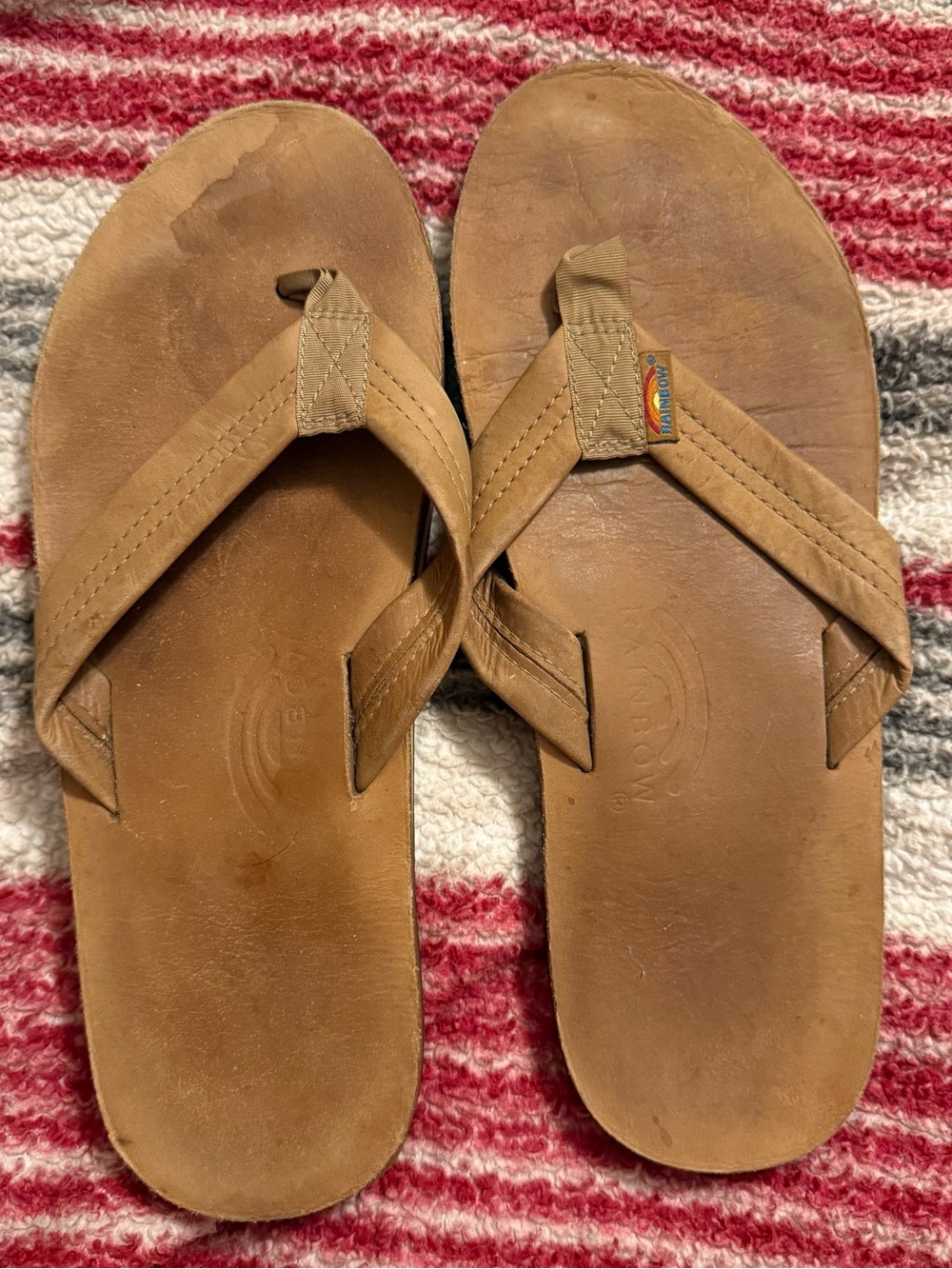 Rainbow Men's Tan/Brown Leather Flip Flops
